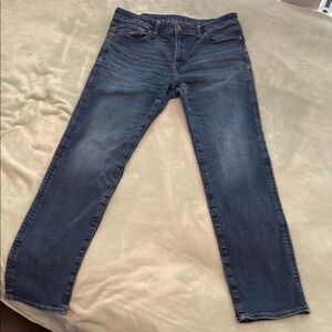 American Eagle Outfitters Blue Straight-Leg Jeans with Contrast Stitching